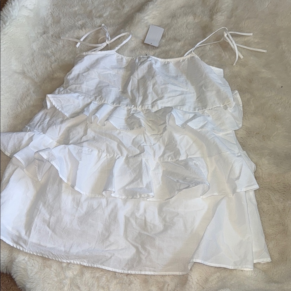 H&M White Ruffle Midi Dress